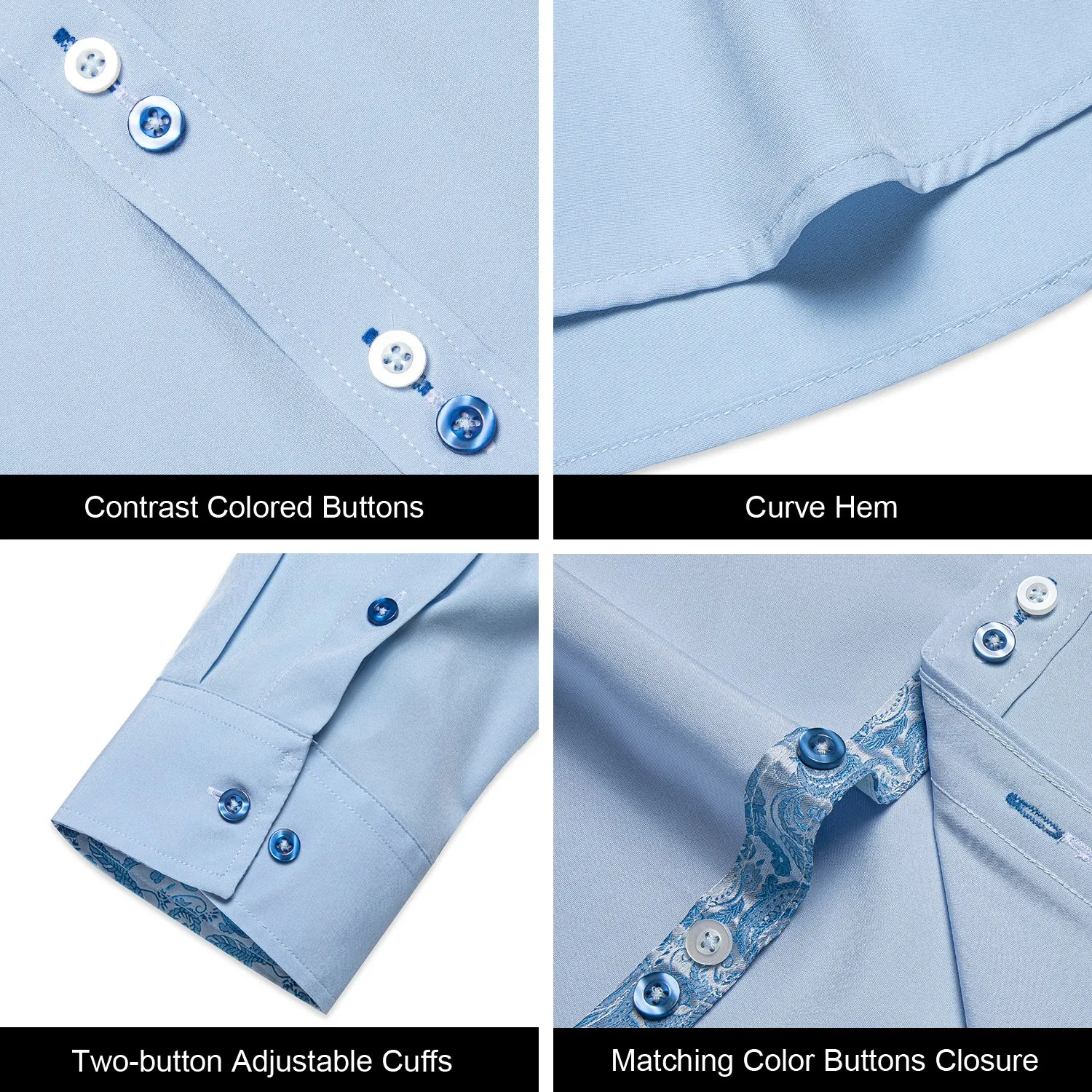 Splicing Style Baby Blue with Blue Paisley Edge Men's Long Sleeve Shirt