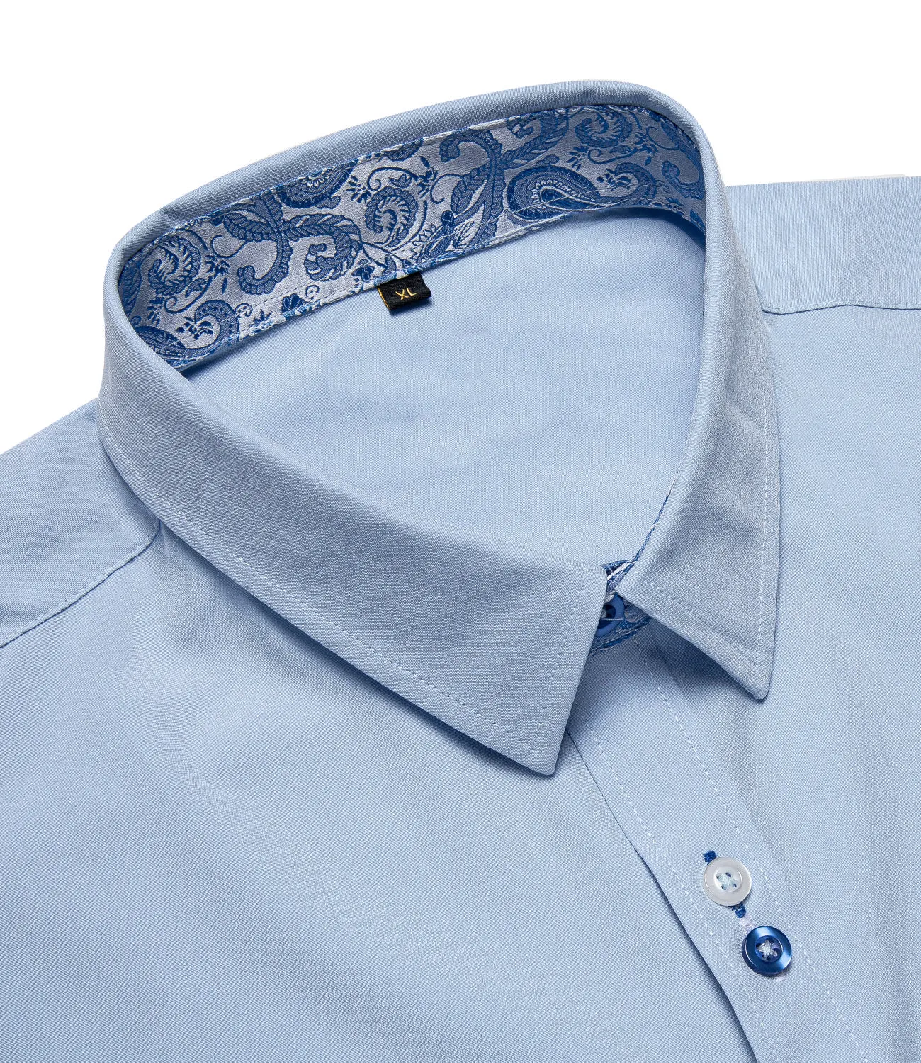 Splicing Style Baby Blue with Blue Paisley Edge Men's Long Sleeve Shirt
