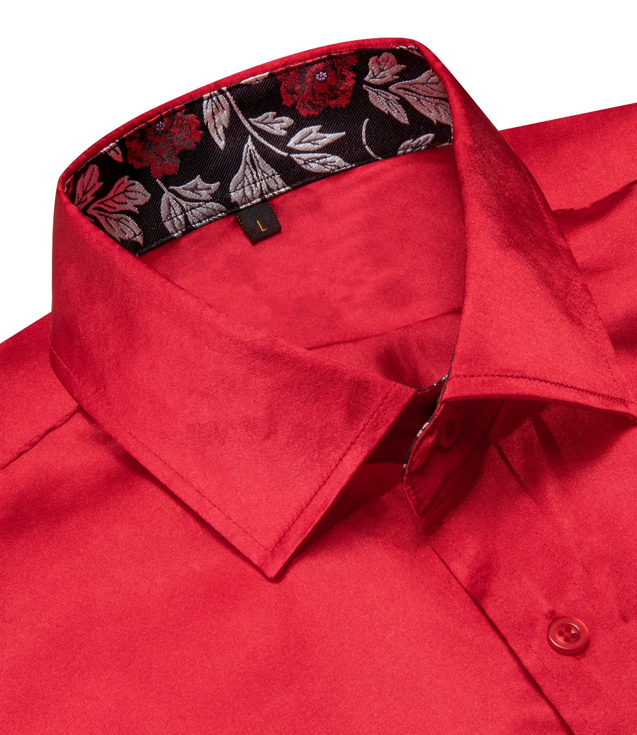 Splicing Style Red with Black Floral Edge Men's Long Sleeve Shirt