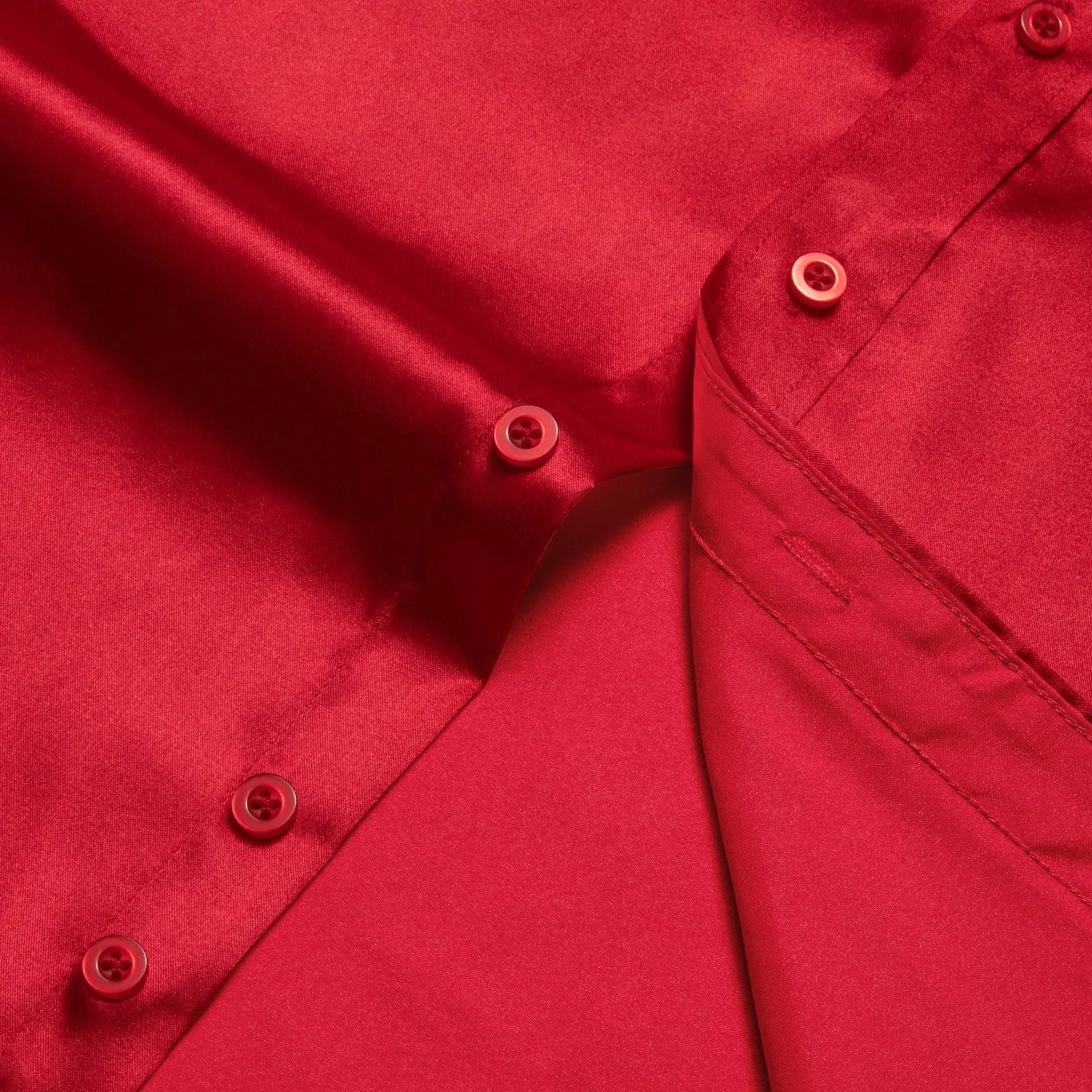 Splicing Style Red with Black Floral Edge Men's Long Sleeve Shirt