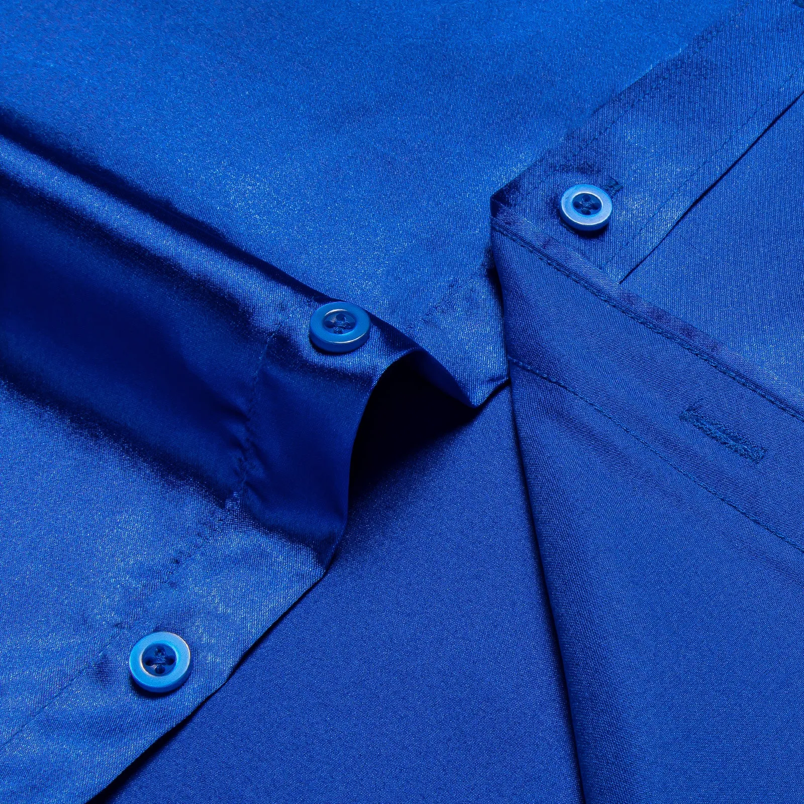 Splicing Style Royal Blue with Blue Paisley Edge Men's Solid Long Sleeve Shirt