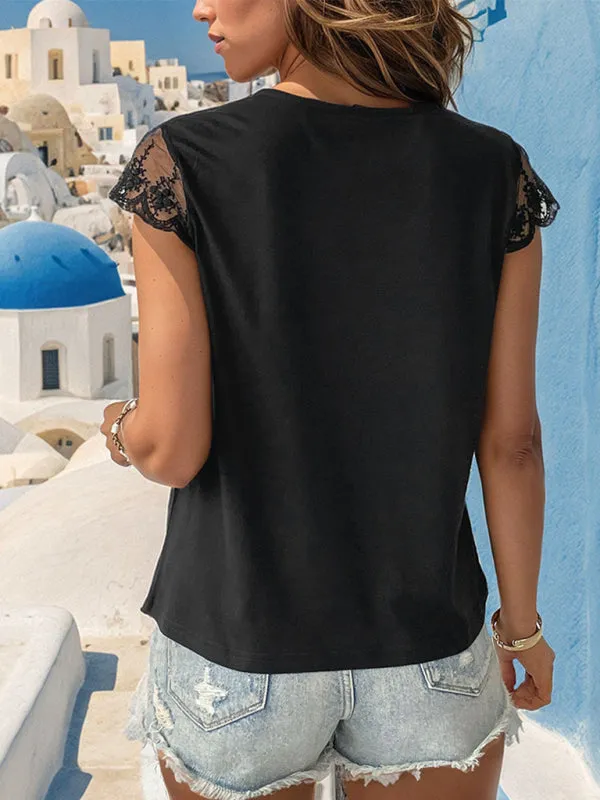 TEEK - Lace V-Neck Black Top