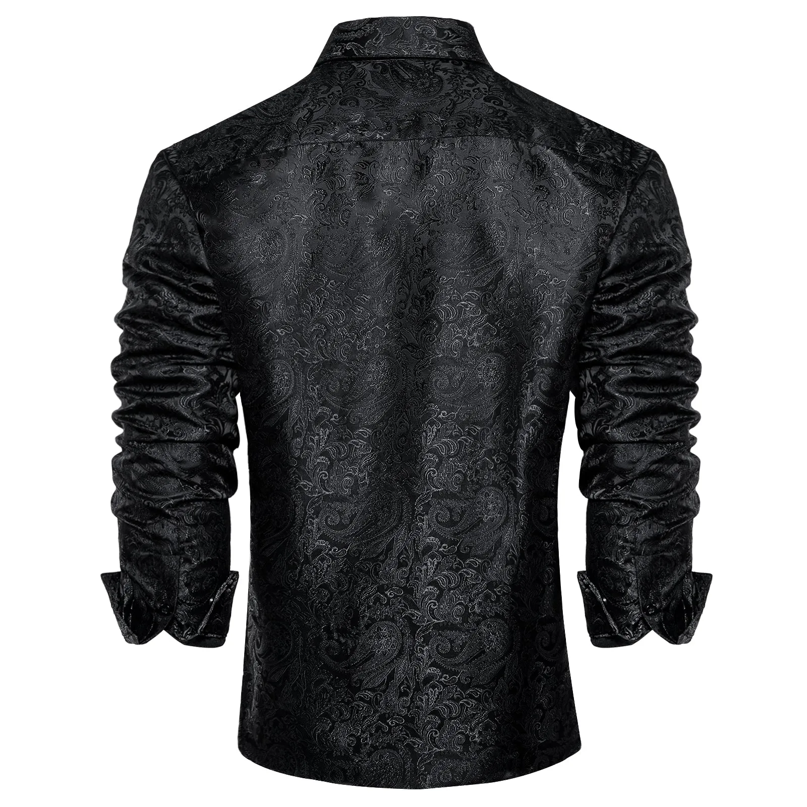 Ties2you Button Down Shirt Black Paisley Pattern Silk Men's Long Sleeve Shirt