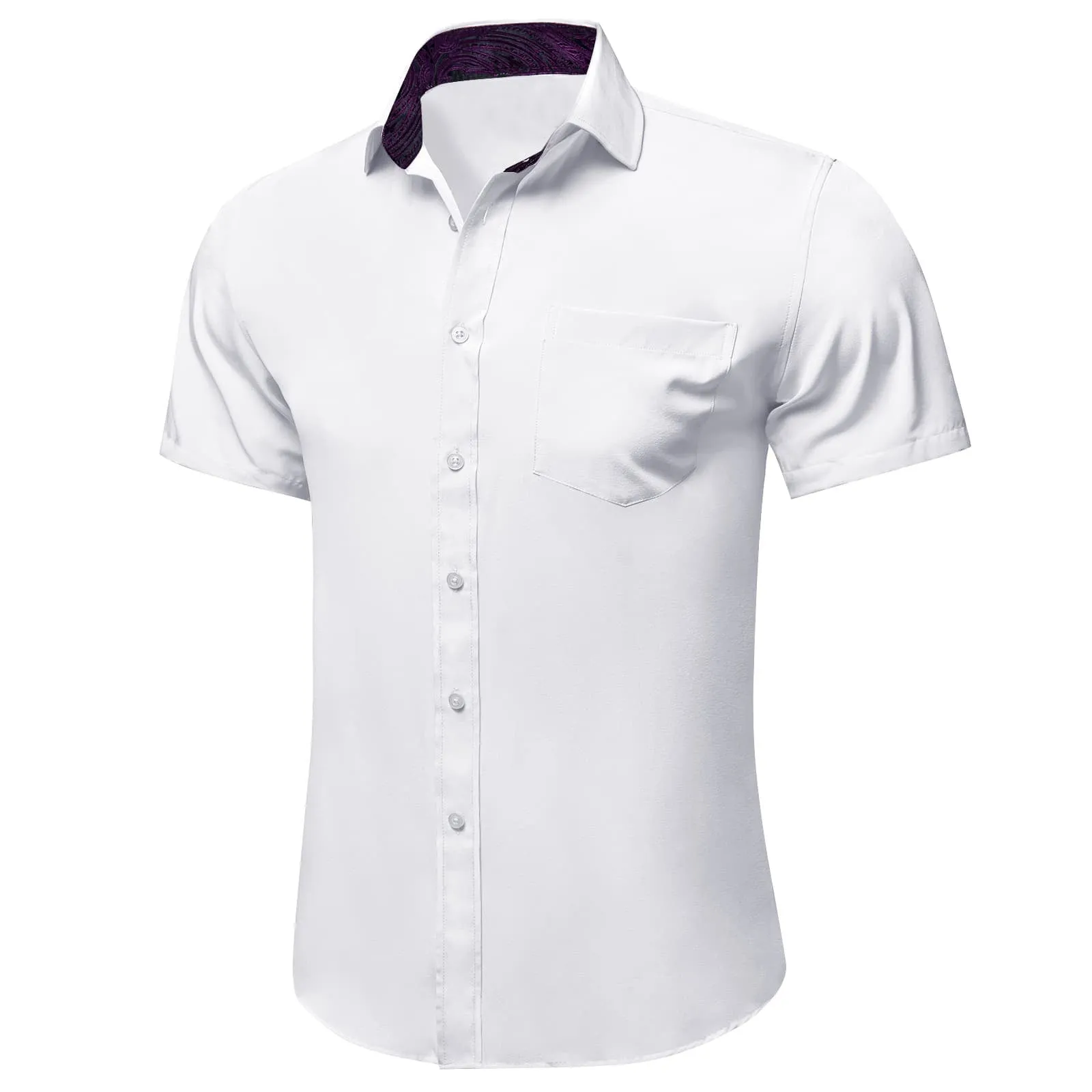 Ties2you Dress Shirt Design White Purple Splicing Mens Silk Short Sleeve Shirt