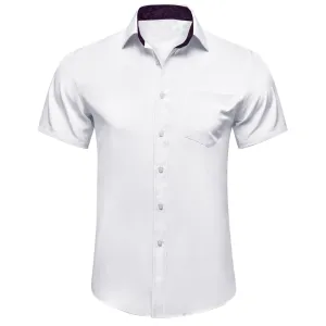 Ties2you Dress Shirt Design White Purple Splicing Mens Silk Short Sleeve Shirt