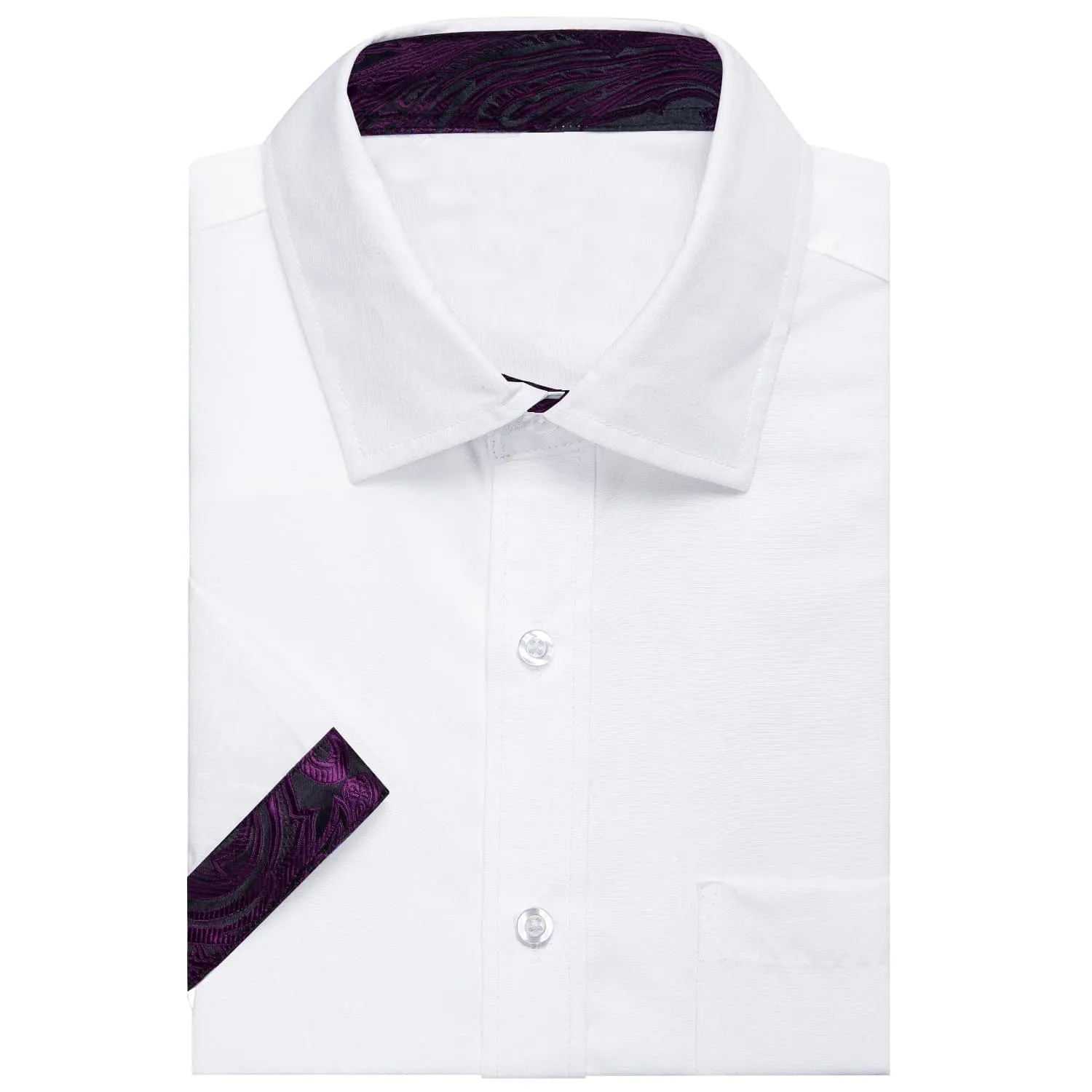 Ties2you Dress Shirt Design White Purple Splicing Mens Silk Short Sleeve Shirt