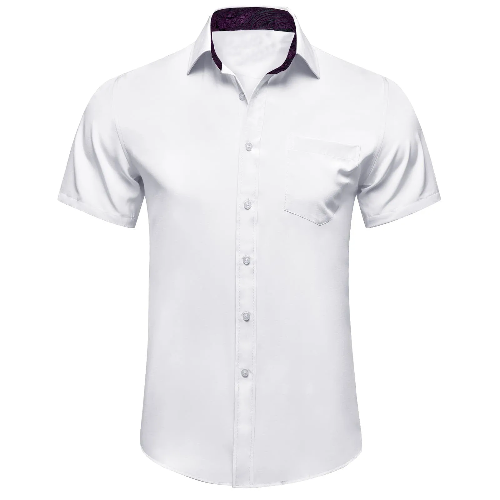 Ties2you Dress Shirt Design White Purple Splicing Mens Silk Short Sleeve Shirt