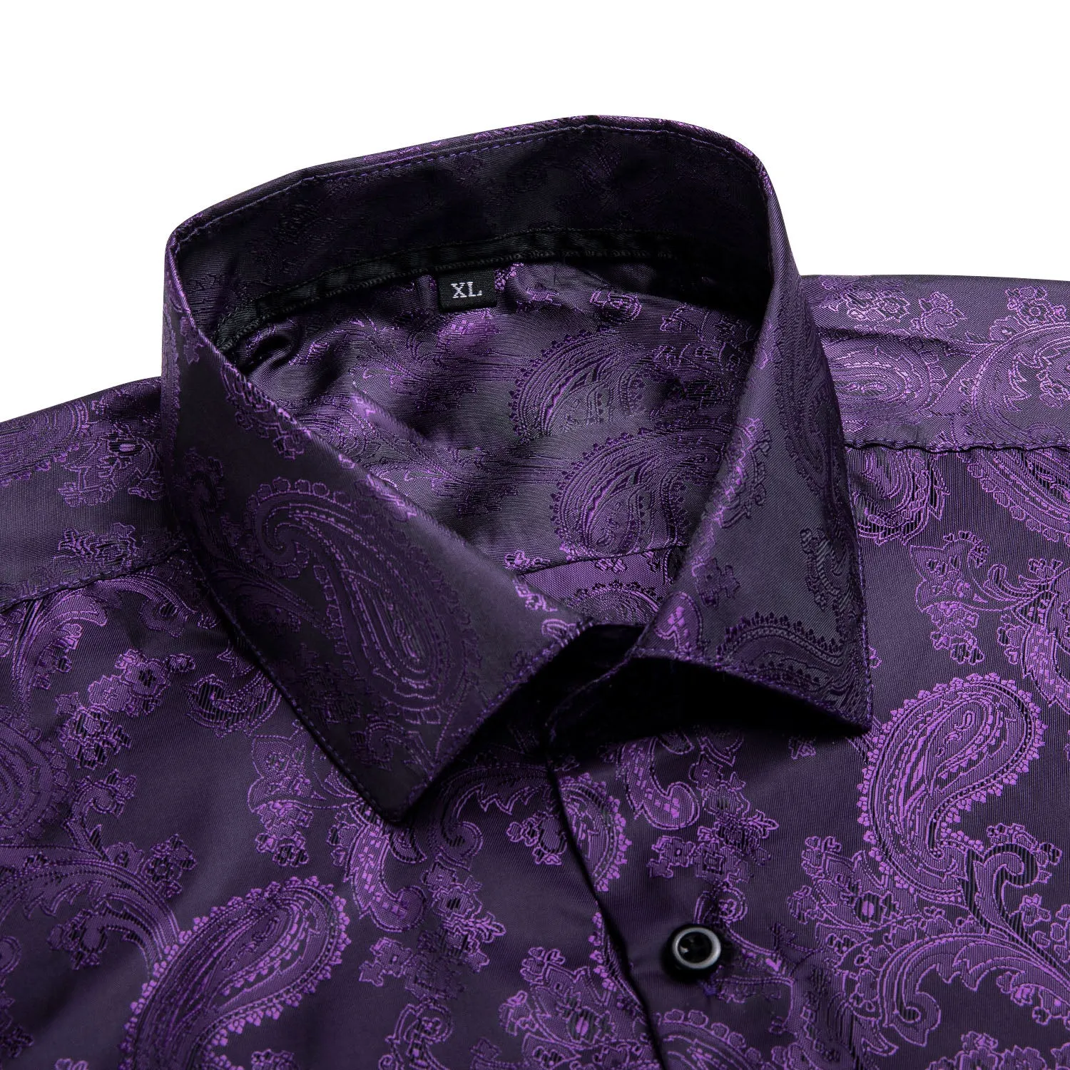 Ties2you Men's Shirt Dark Purple Paisley Silk Long Sleeve Shirt