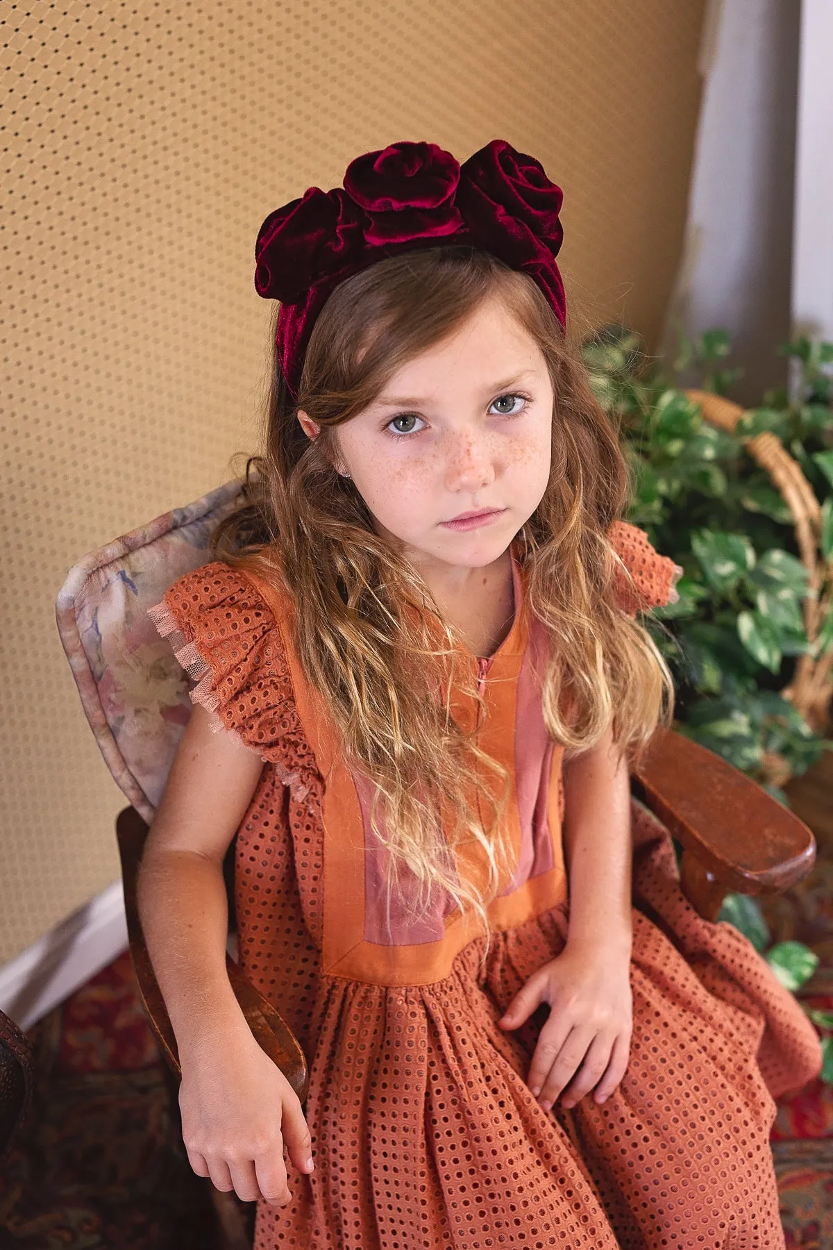 Triple Rose Garden Headband - Light Blue Velvet