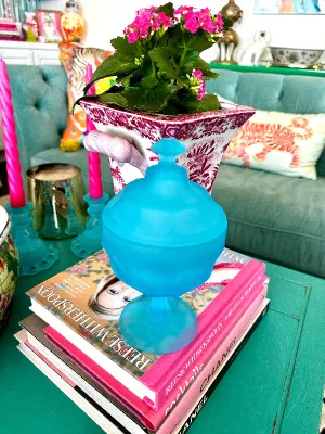 Vintage Candy Dish, Westmoreland Glass, Lidded, Pedestal, Satin, Frosted Blue Glass