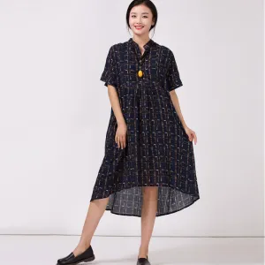 Women's Stand Collar Cotton Colored printed Dress