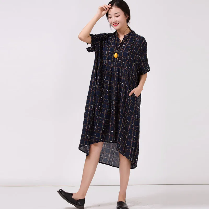 Women's Stand Collar Cotton Colored printed Dress