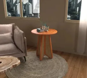 Wooden Twist Eensy Rattan Round Teak Wood Side Table Stylish & Functional for Living Room or Bedroom