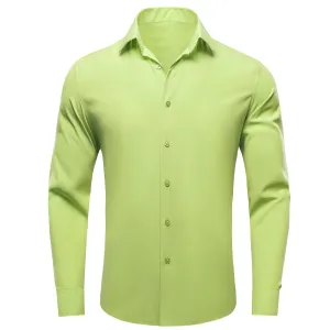 Yellow Green Solid Four-way Stretch Fabric Men's Long Sleeve Shirt